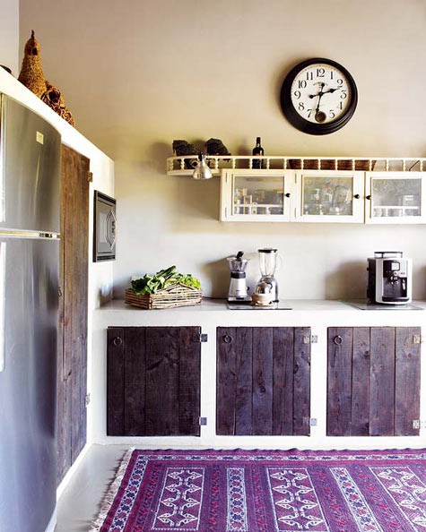 purple rug in the kitchen