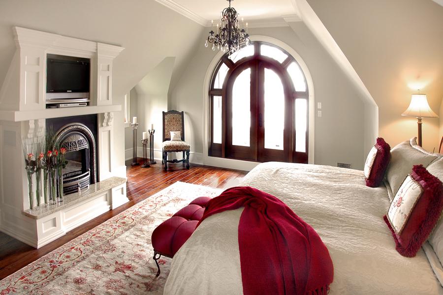 red and white bedroom