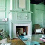 firplace and walls painted mint green